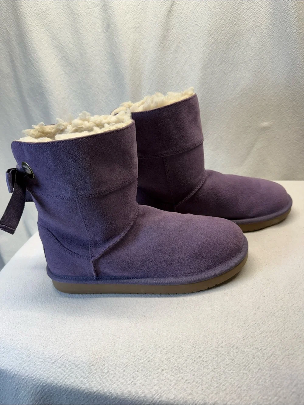UGG Koolaburra Purple Suede Shearling with Bow Winter Boots Kids Girl Sz 4 BOHO